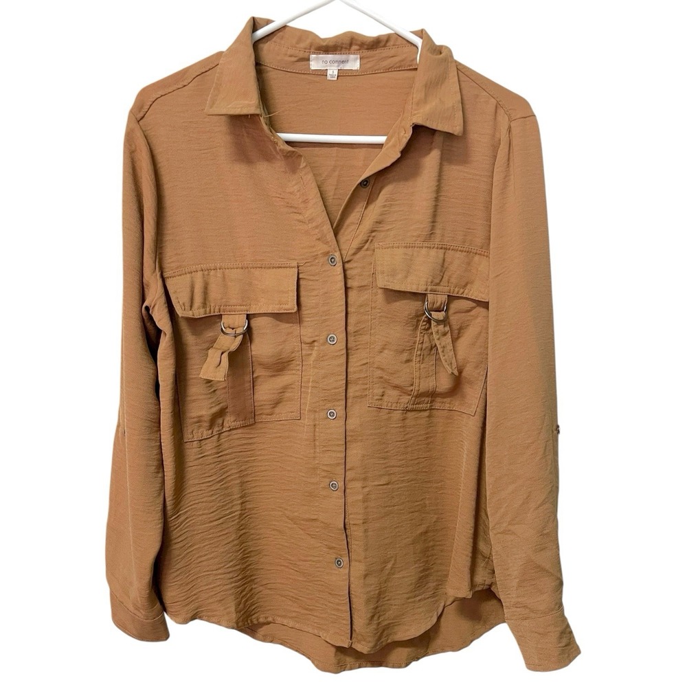 No Comment S Brown Button Down Shirt D-Ring Pockets Utility Safari Gorpcore